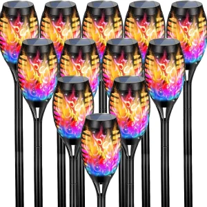 12 Pack Solar Torch Light with Flickering Flame for Garden Decor