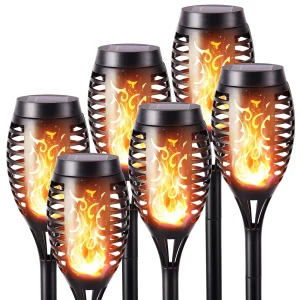 Geemoo 6 Pack Solar Flickering Dancing Flame Lights Waterproof Solar Torch