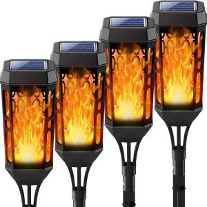 4Pack LED Solar Flame Torch Lights Outdoor Flickering Garden Yard Pathway Lamps