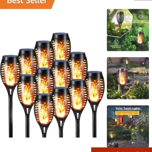 12 Pack Solar Torch Flame Lights - Flickering Outdoor Lights for Garden Elegance