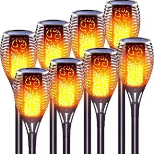8 Pack Solar Torch Lights with Flickering Flame - Waterproof Garden Decor